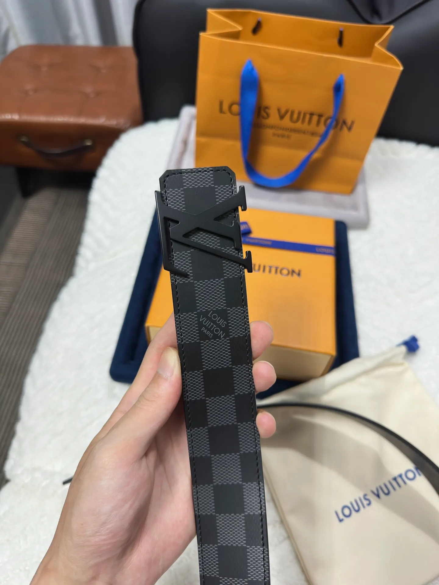 💰480💰Full set of packaging💰 💍Purchasing-grade LV Louis Vuitton M0107, double-sided, screen-printed checkerboard, width 4.0cm, high-quality LV buckle
