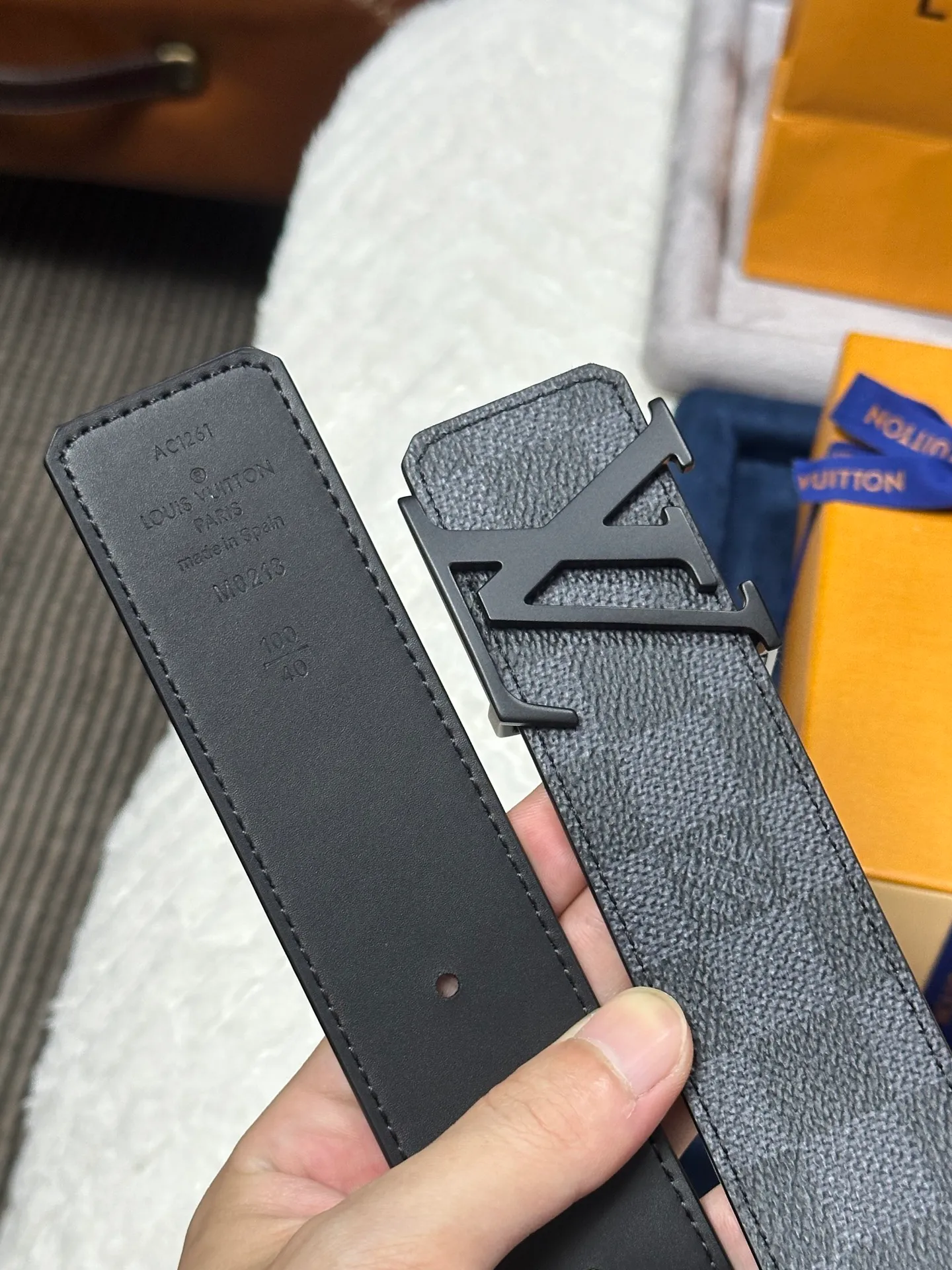 💰440💰Full set of packaging💰 💍purchase grade LV Louis Vuitton M0213 black and gray checkerboard width 4.0cm high-quality LV buckle