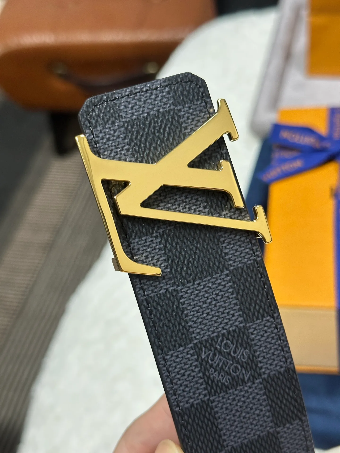 💰440💰Full set of packaging💰 💍purchase grade LV Louis Vuitton M0213 black and gray checkerboard width 4.0cm high-quality LV buckle