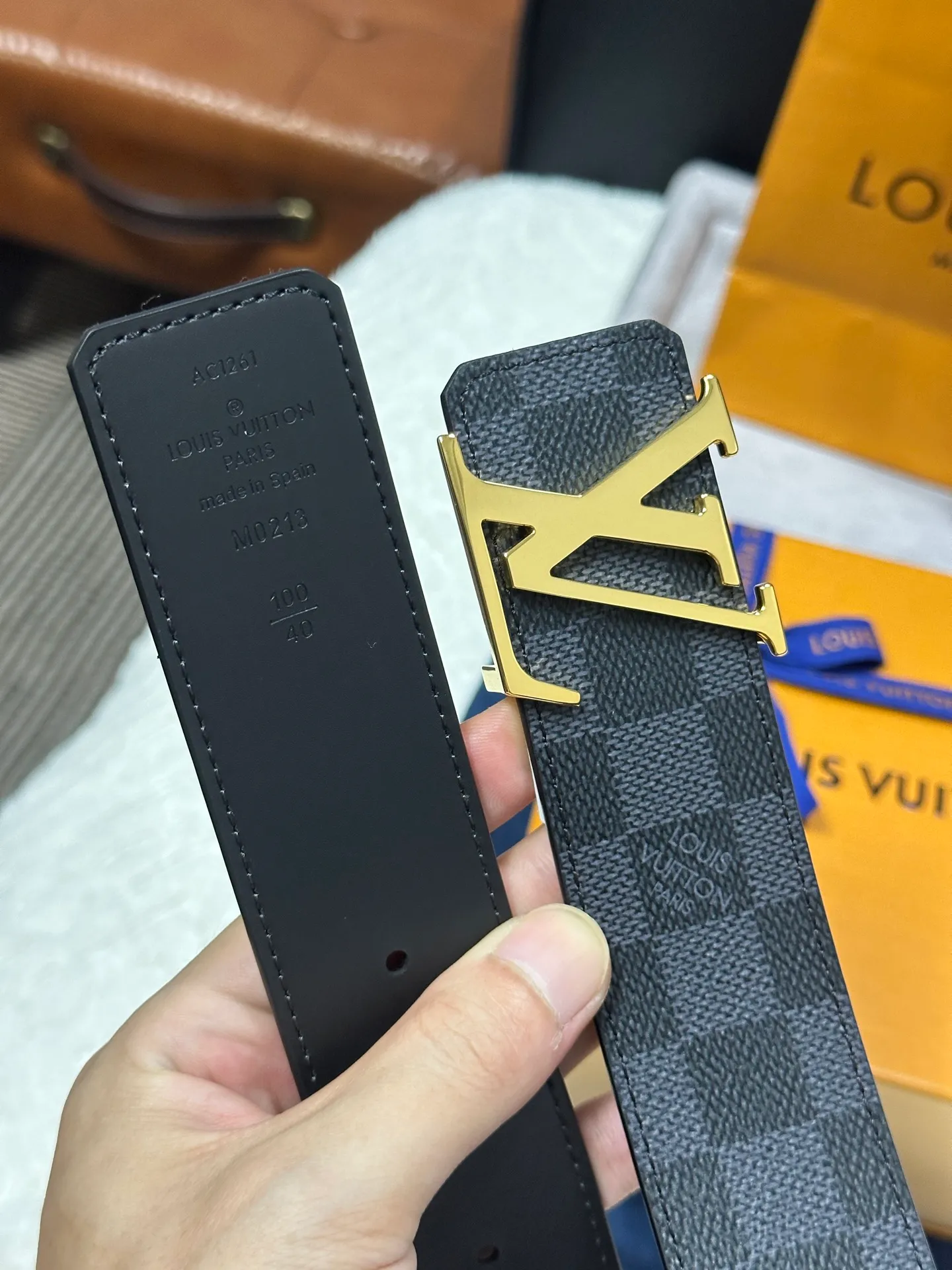 💰440💰Full set of packaging💰 💍purchase grade LV Louis Vuitton M0213 black and gray checkerboard width 4.0cm high-quality LV buckle