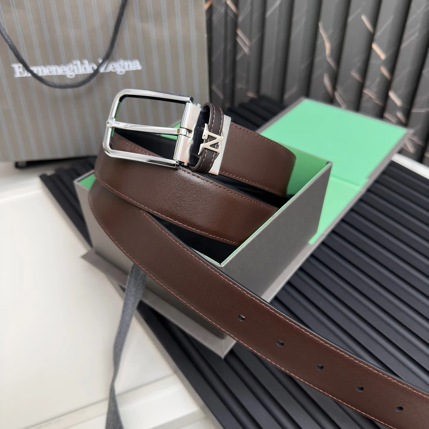 💰480💰Full package💰 💍Purchase level Ermenegildo Zegna pin buckle, tail clip design, double-sided, details determine quality, a must-have for gentlemen.