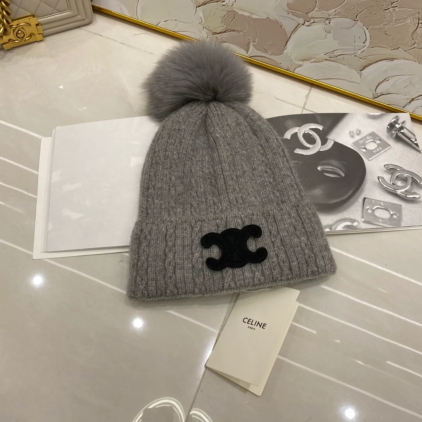 CELINE rabbit hair twist knitted hat