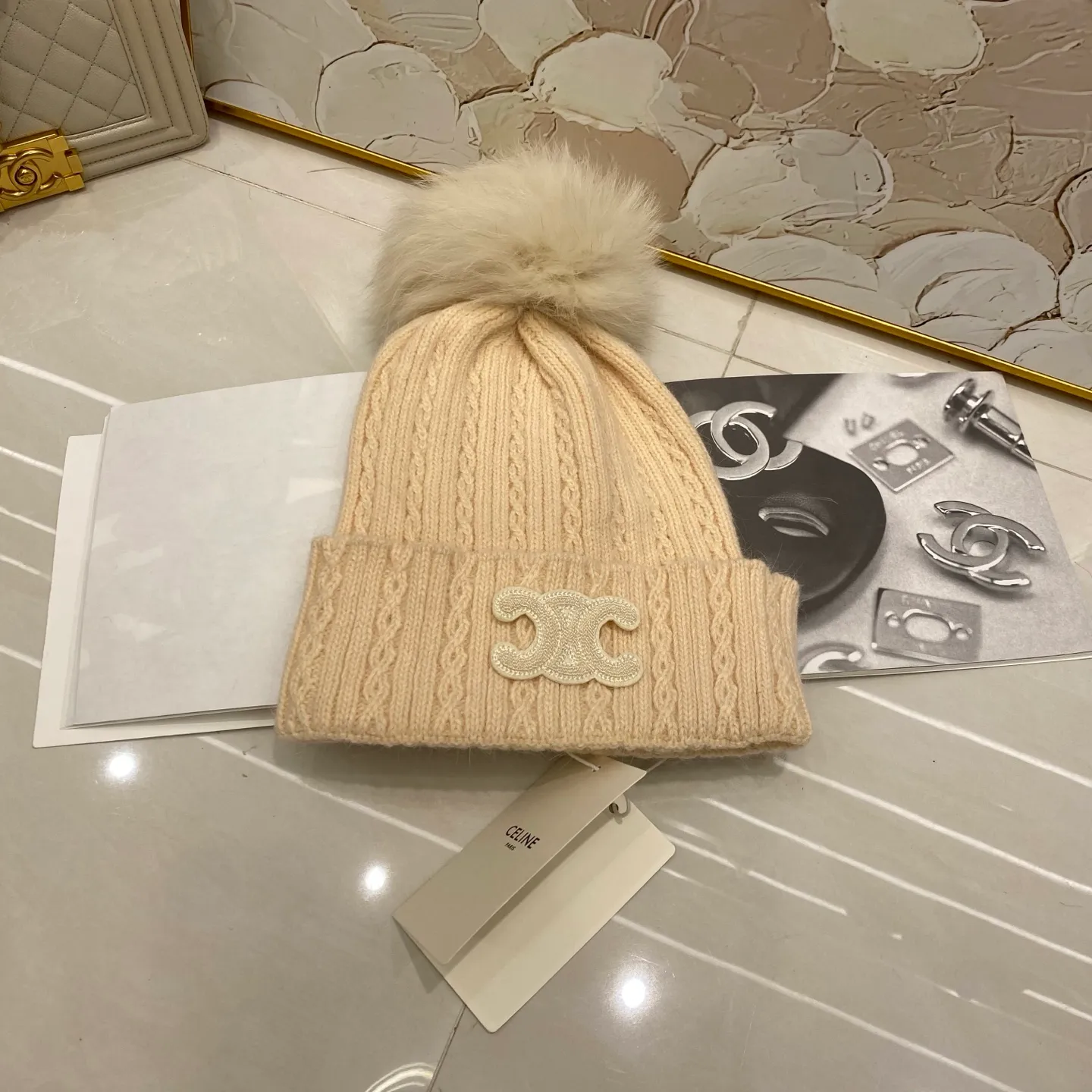 CELINE rabbit hair twist knitted hat
