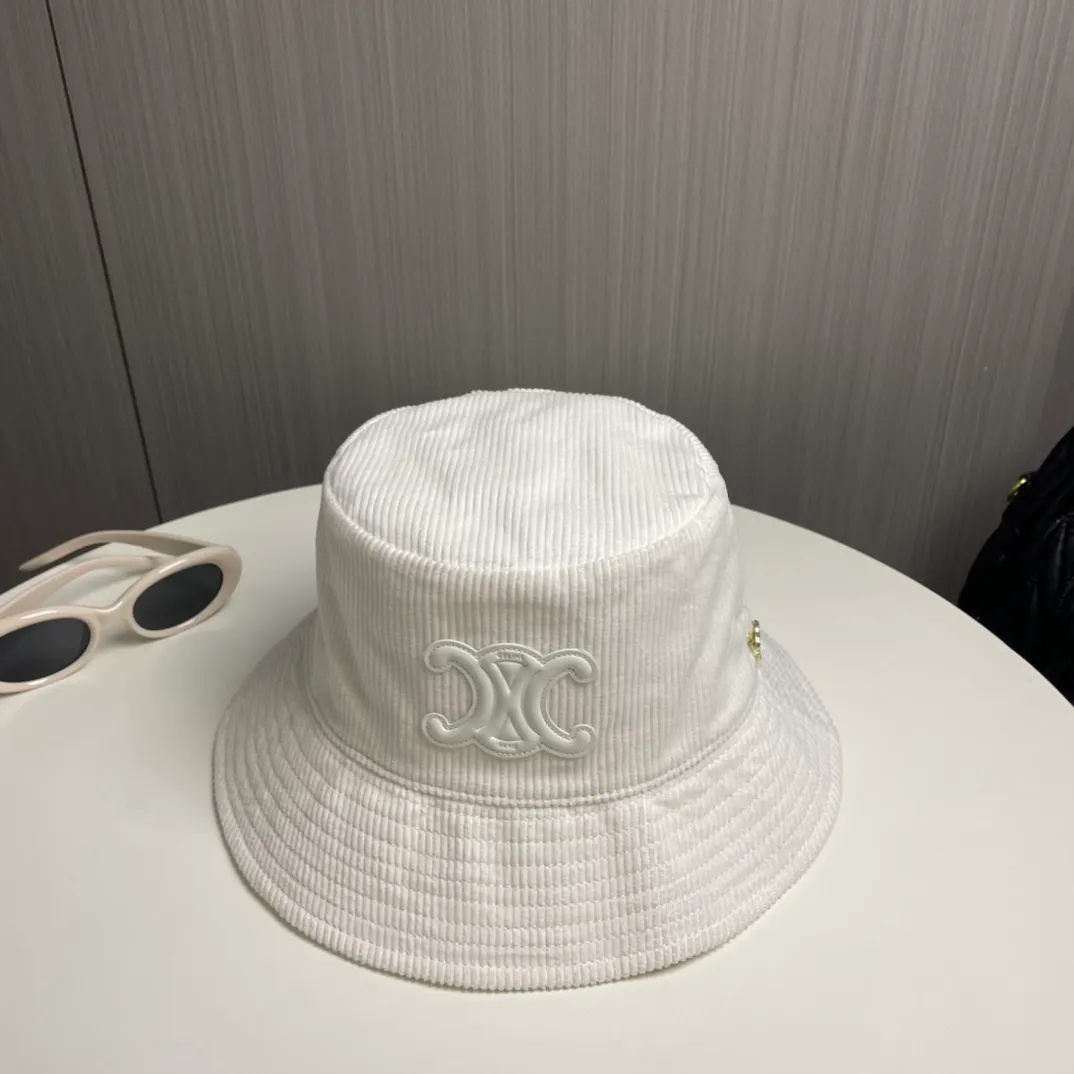 P90🔥Celine high version official website latest model🆕corduroy vertical pattern fisherman hat for women, autumn and winter fashion brand versatile retro trend
