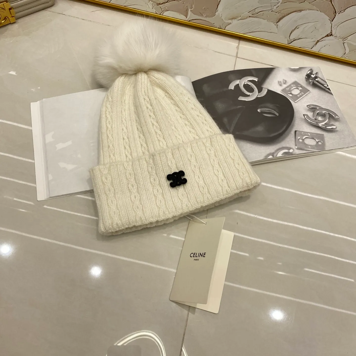 CELINE rabbit hair twist knitted hat