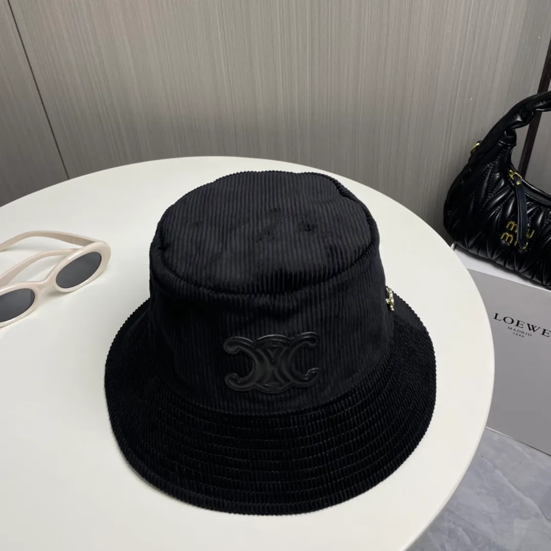 P90🔥Celine high version official website latest model🆕corduroy vertical pattern fisherman hat for women, autumn and winter fashion brand versatile retro trend