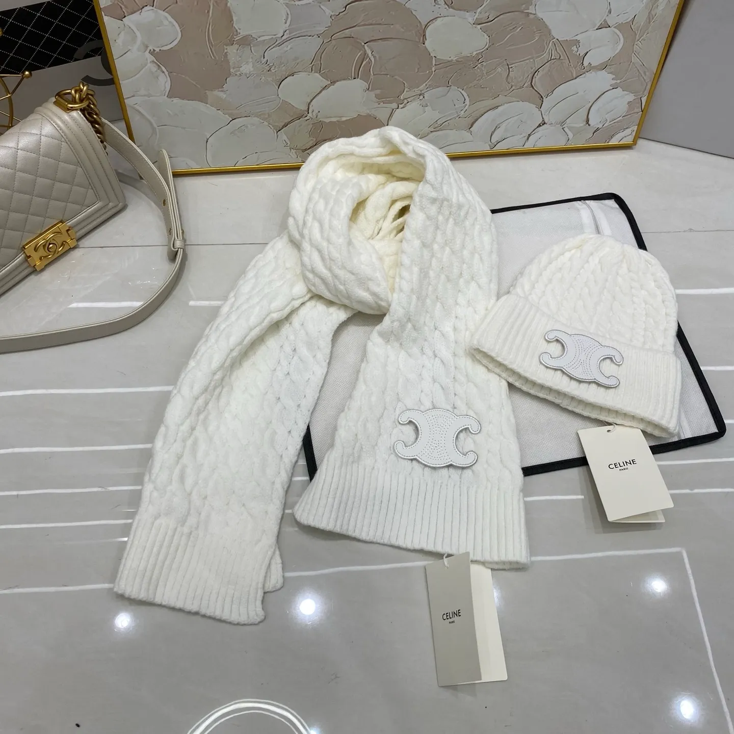 Celine twist cashmere knitted hat + scarf🧣