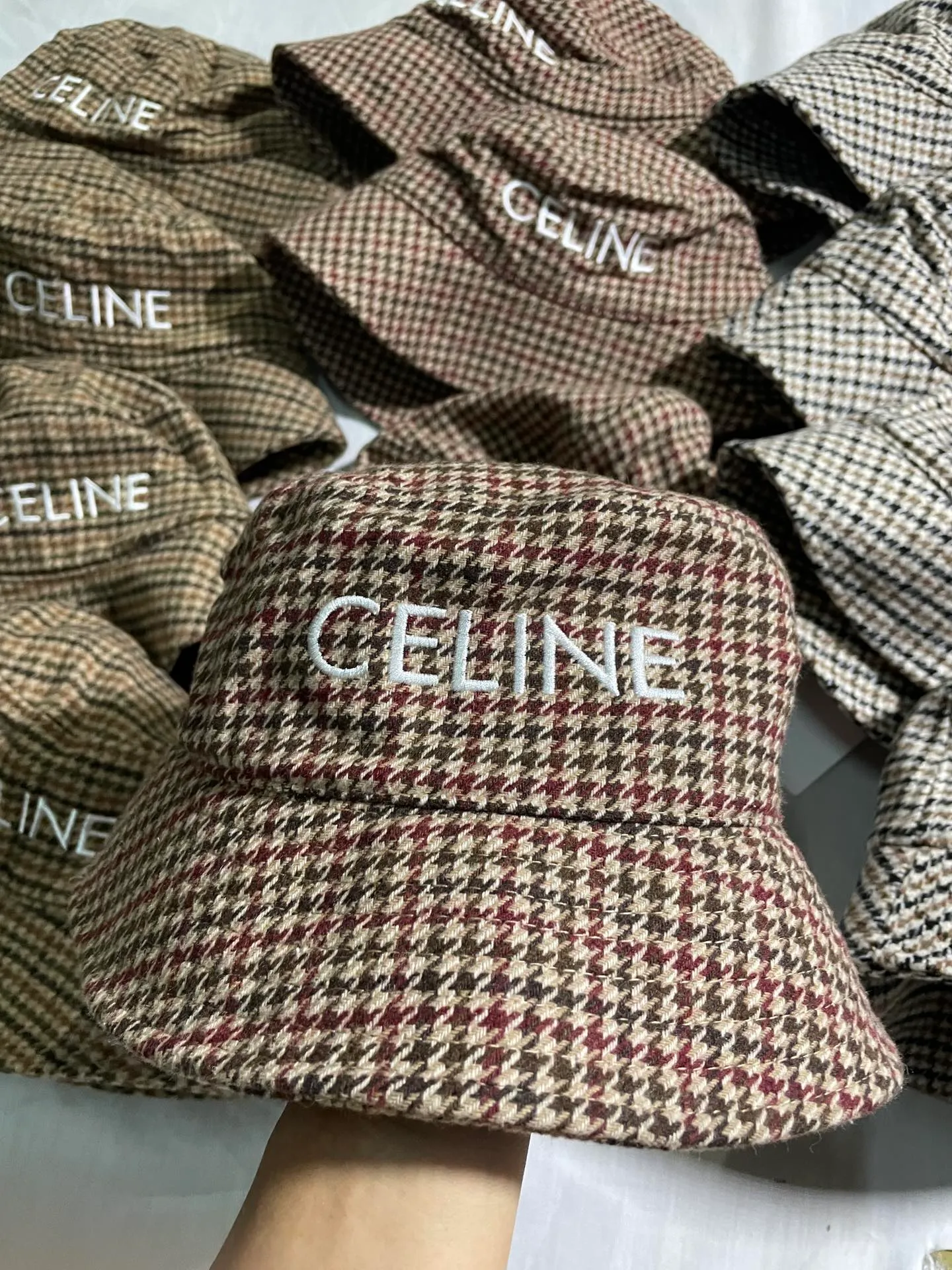 High version celine houndstooth fisherman hat