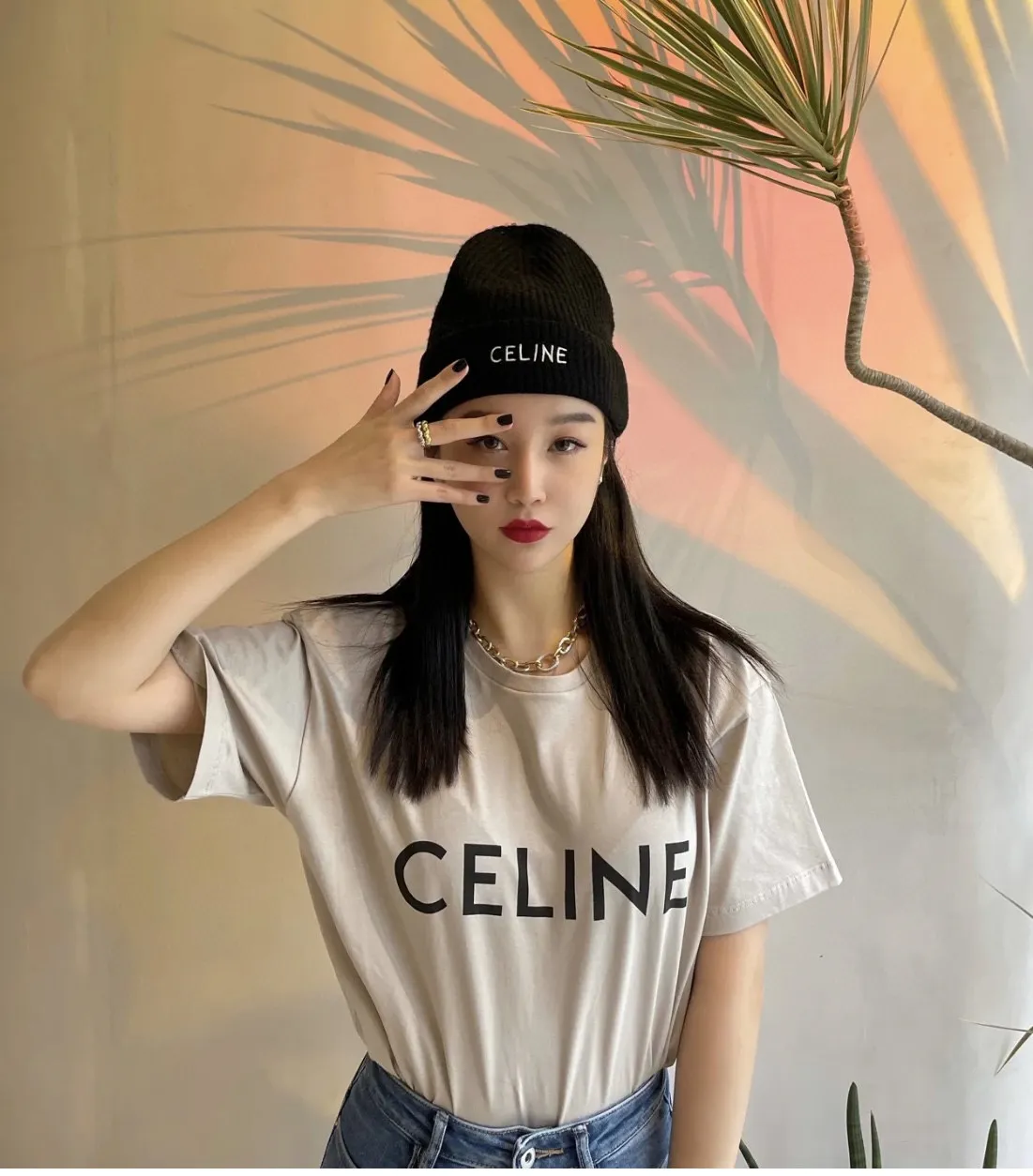 Celine high version beanie knitted hat