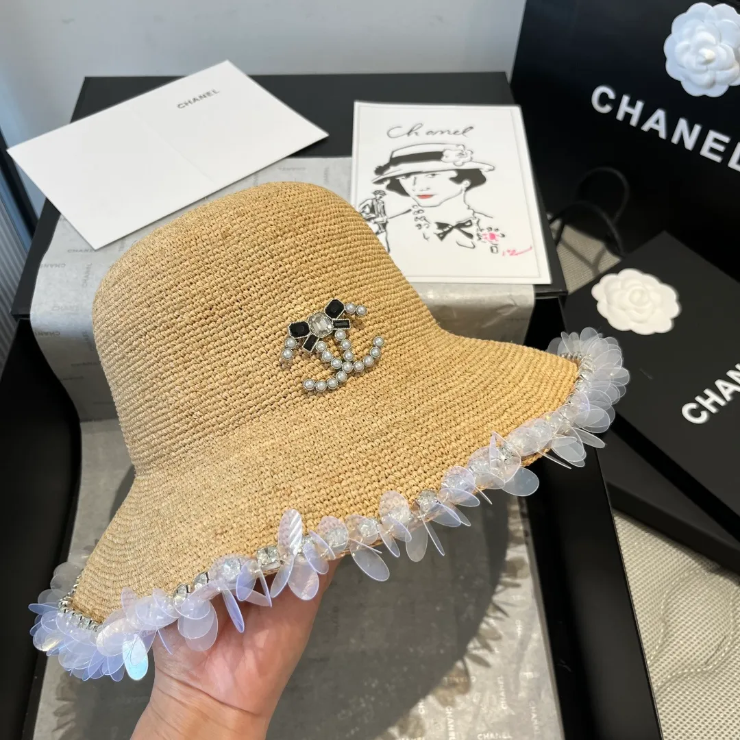 💰240¥ Chanel Raffia straw hat, hand-crocheted, high-end customization, head circumference 57cm