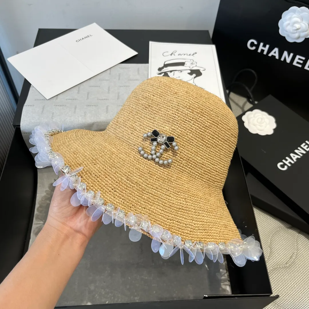 💰240¥ Chanel Raffia straw hat, hand-crocheted, high-end customization, head circumference 57cm