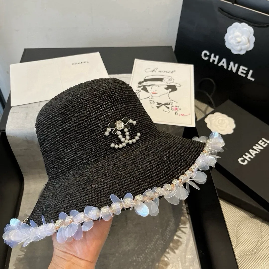 💰220¥ Chanel Raffia straw hat, hand-crocheted, high-end customization, head circumference 57cm