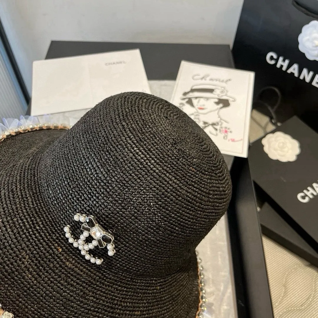 💰220¥ Chanel Raffia straw hat, hand-crocheted, high-end customization, head circumference 57cm