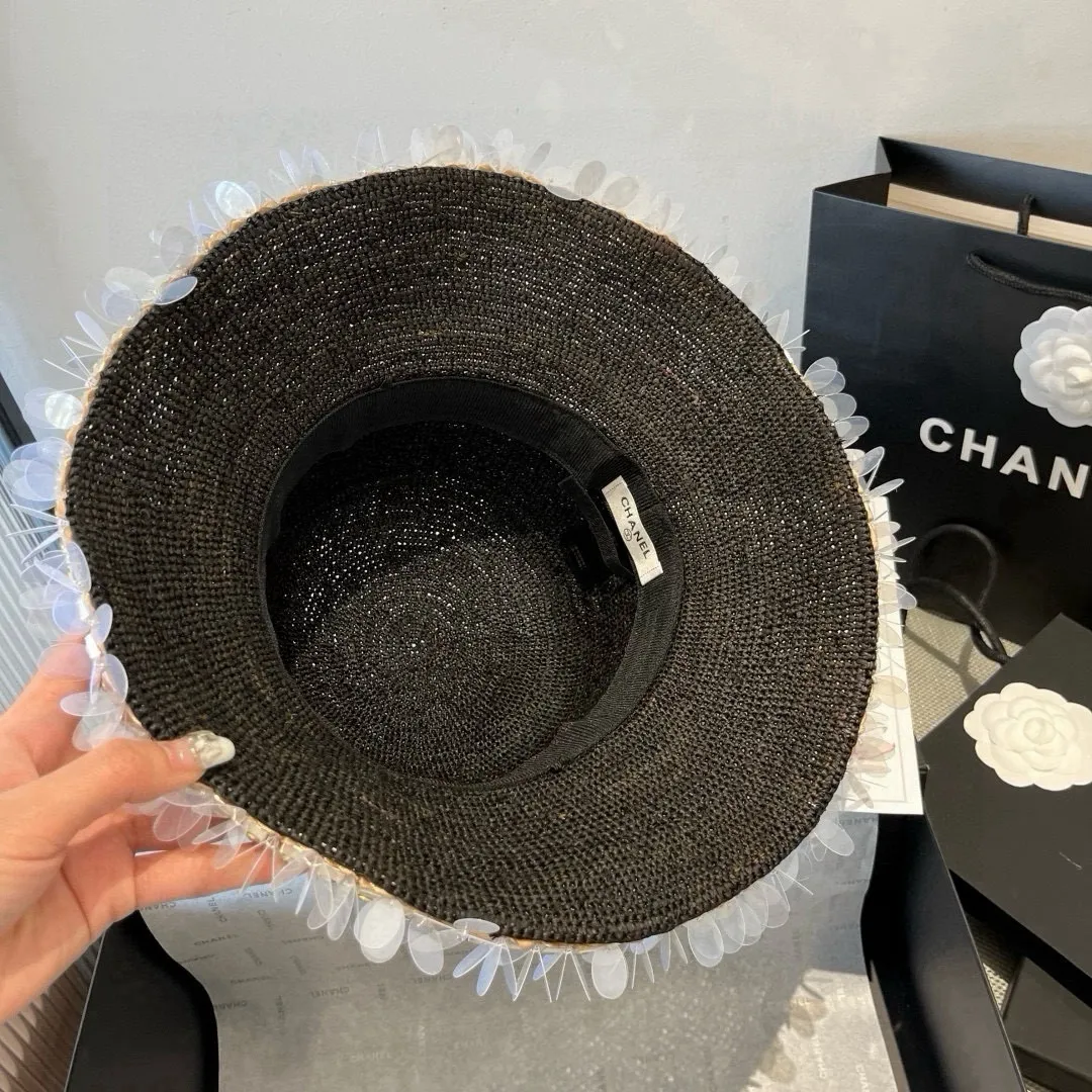 💰220¥ Chanel Raffia straw hat, hand-crocheted, high-end customization, head circumference 57cm