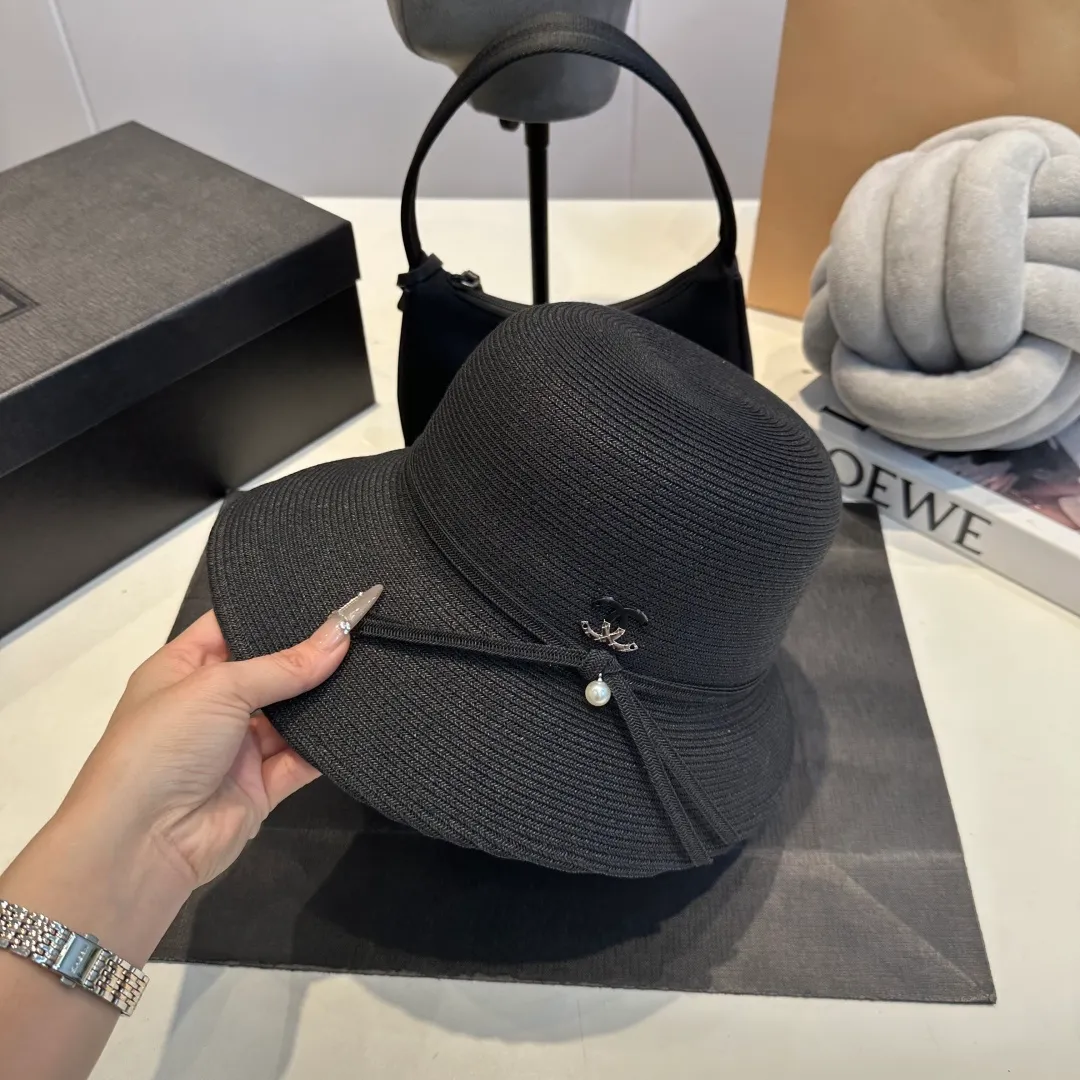 P100 Chanel straw hat, bow hat, lady style PP straw hat, head circumference 57cm