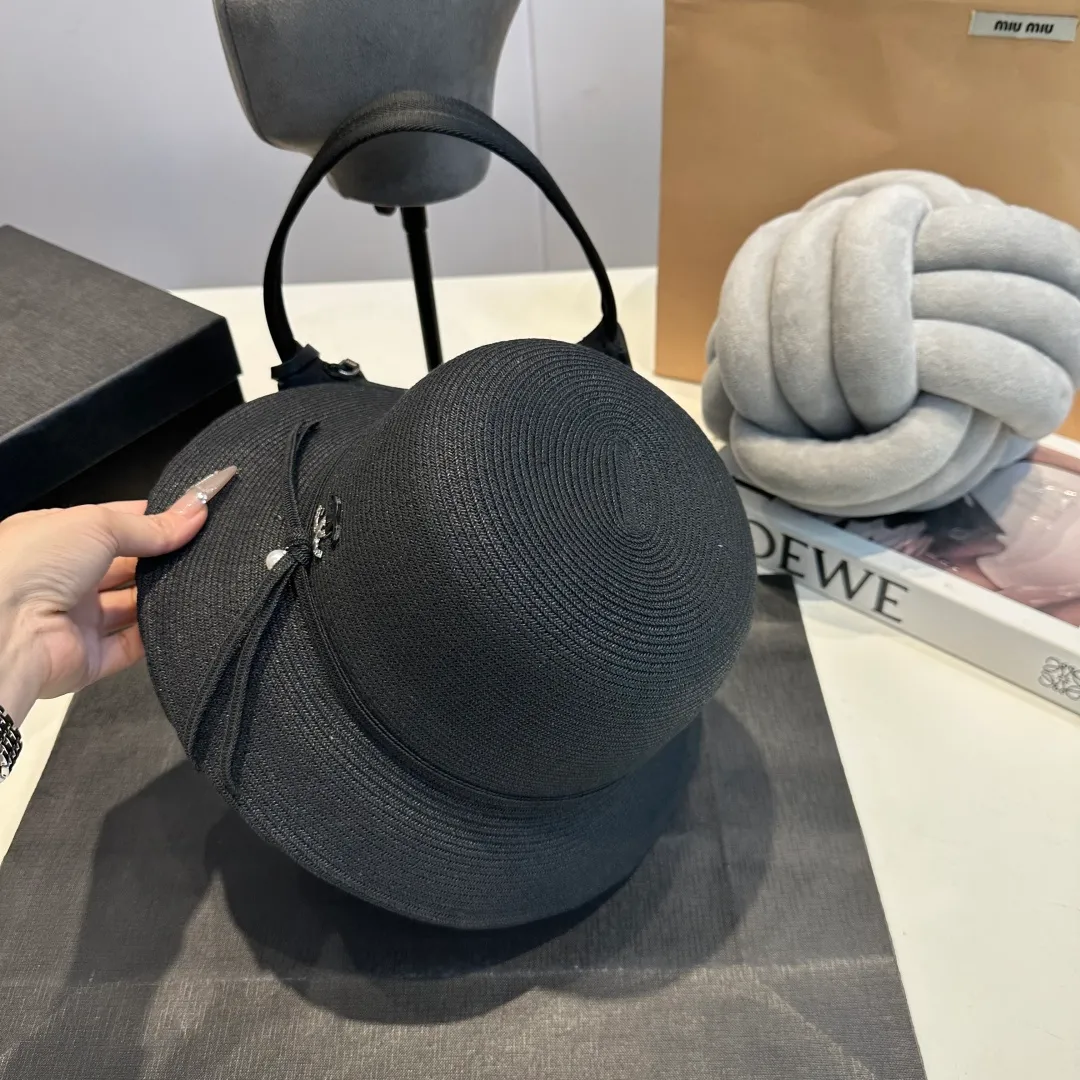 P100 Chanel straw hat, bow hat, lady style PP straw hat, head circumference 57cm