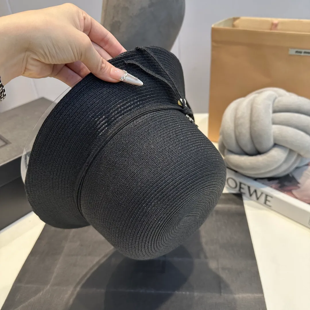 P100 Chanel straw hat, bow hat, lady style PP straw hat, head circumference 57cm