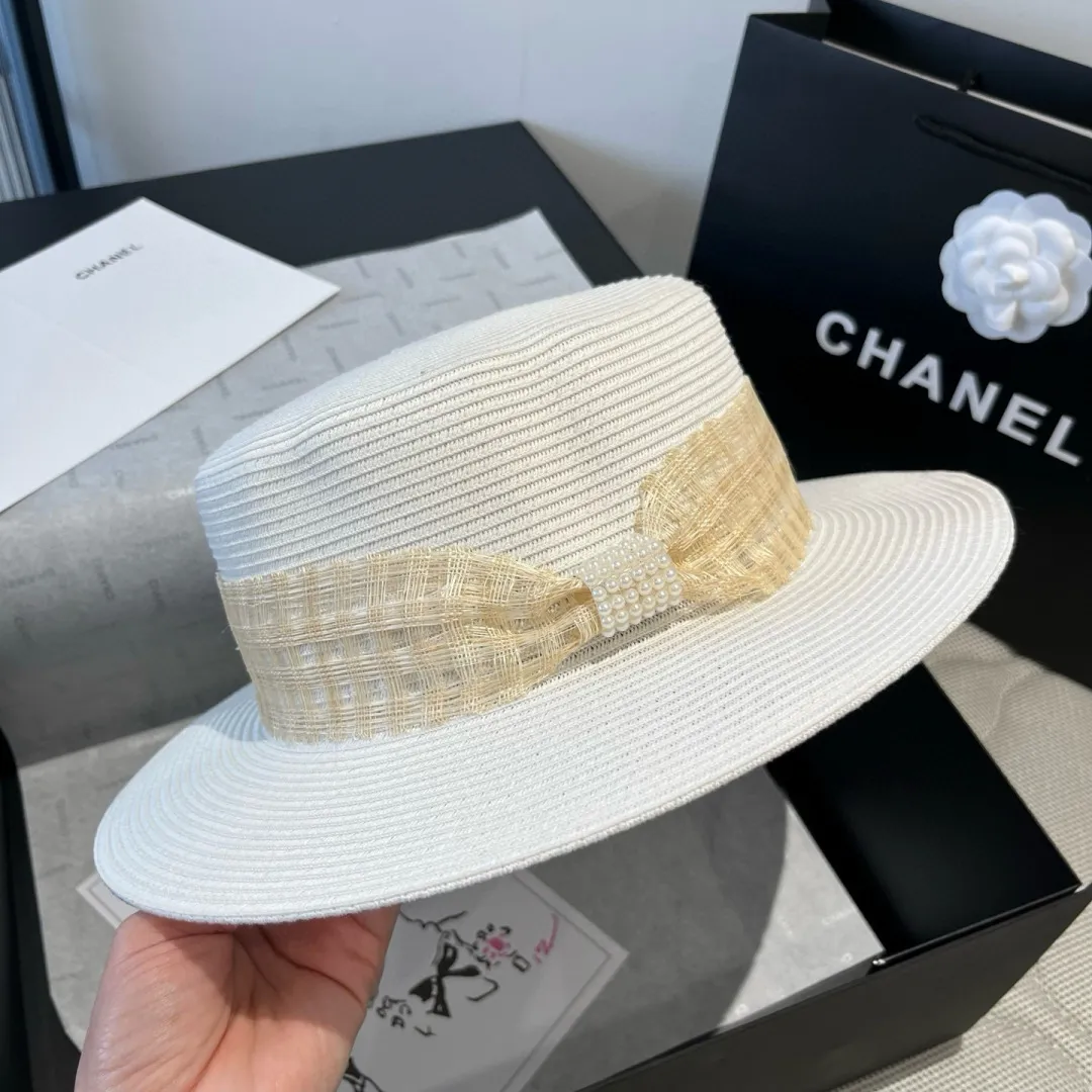 💰160¥ Chanel flat top hat, PP straw hat, head circumference 57cm