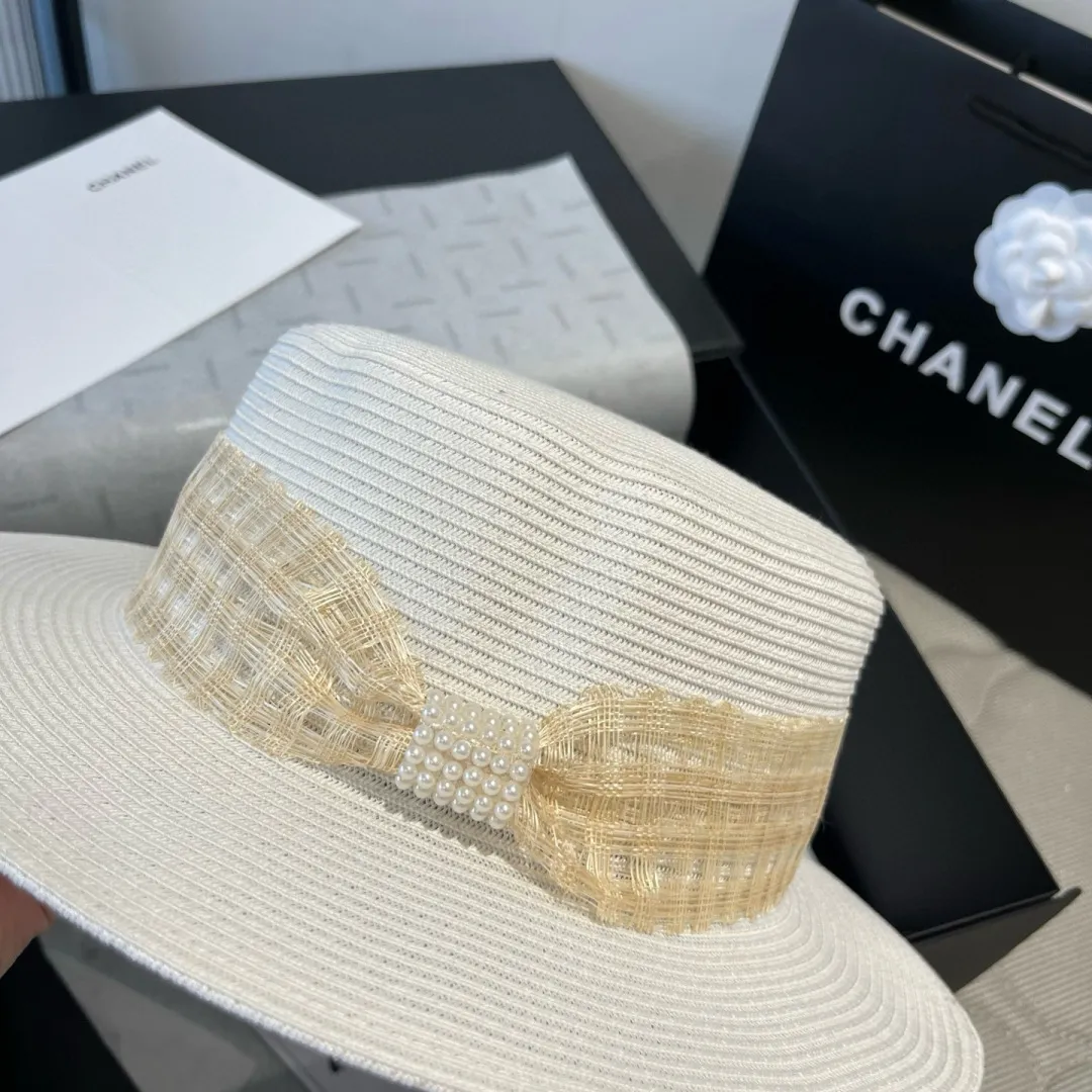 💰160¥ Chanel flat top hat, PP straw hat, head circumference 57cm