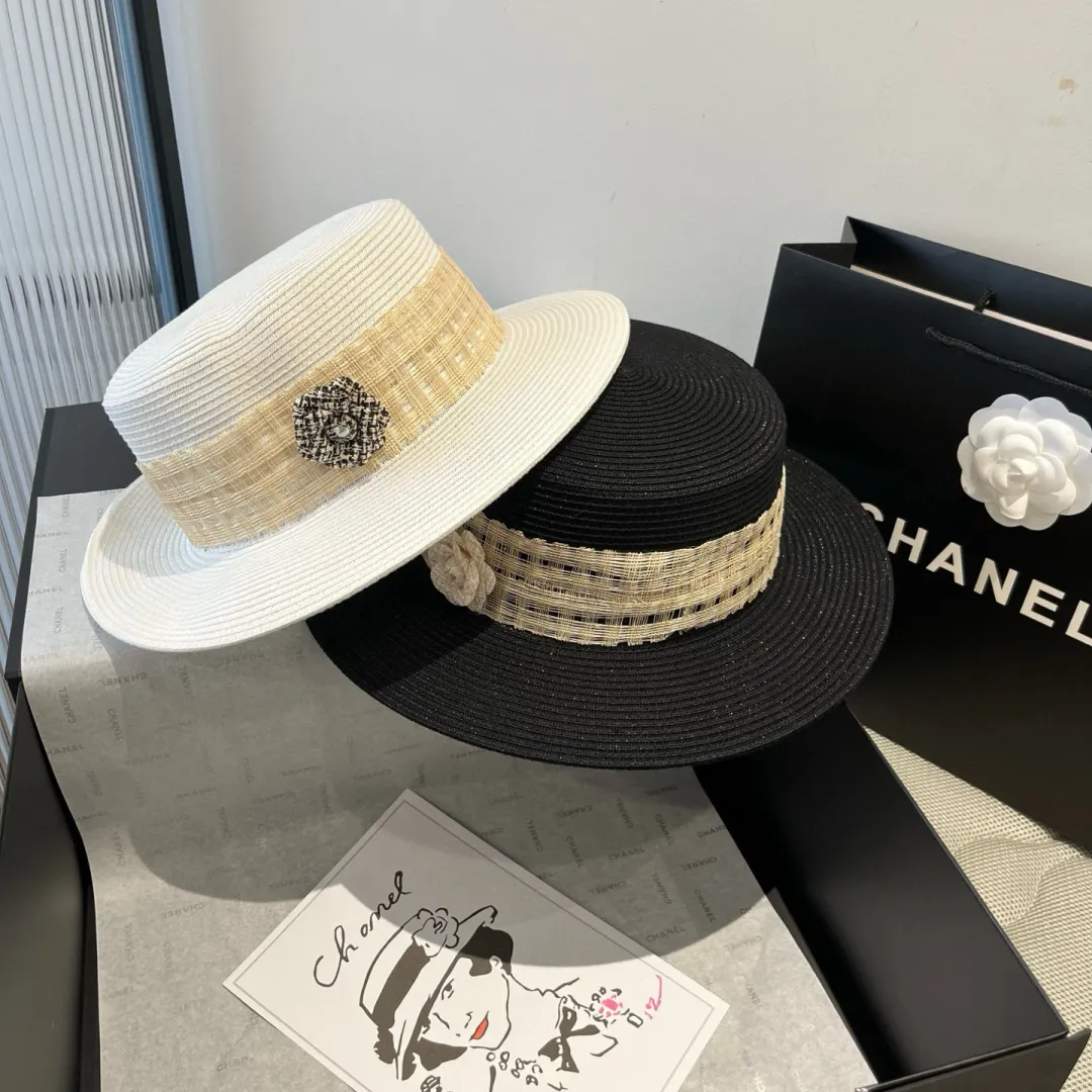 💰160¥ Chanel flat top hat, PP straw hat, head circumference 57cm