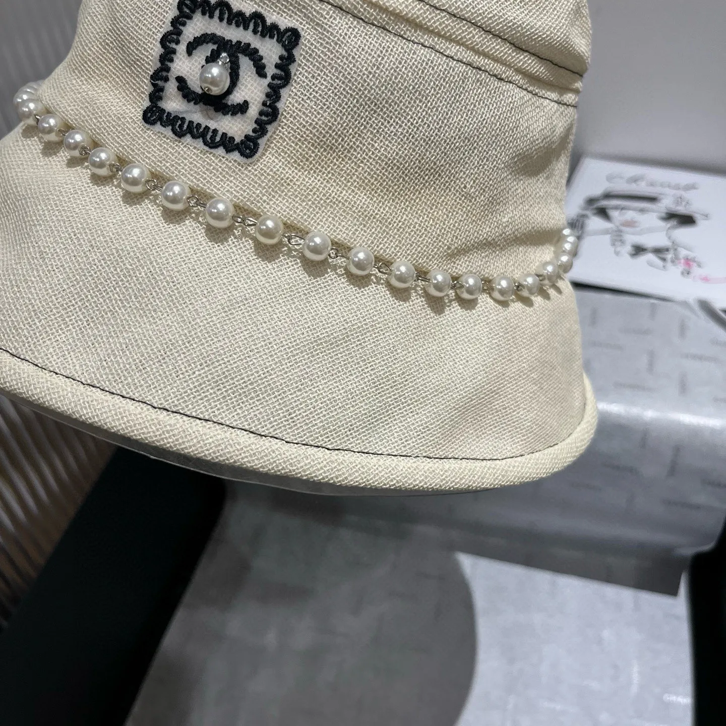 💰120¥ Chanel cotton and linen hat, bucket hat, head circumference 57cm