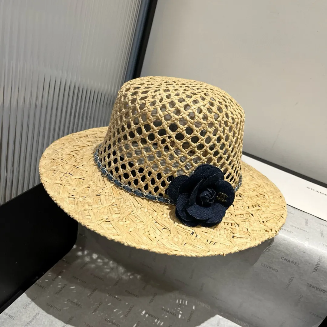 💰200¥ Chanel raffia hat, advanced customization, with camellia flowers, head circumference 57cm