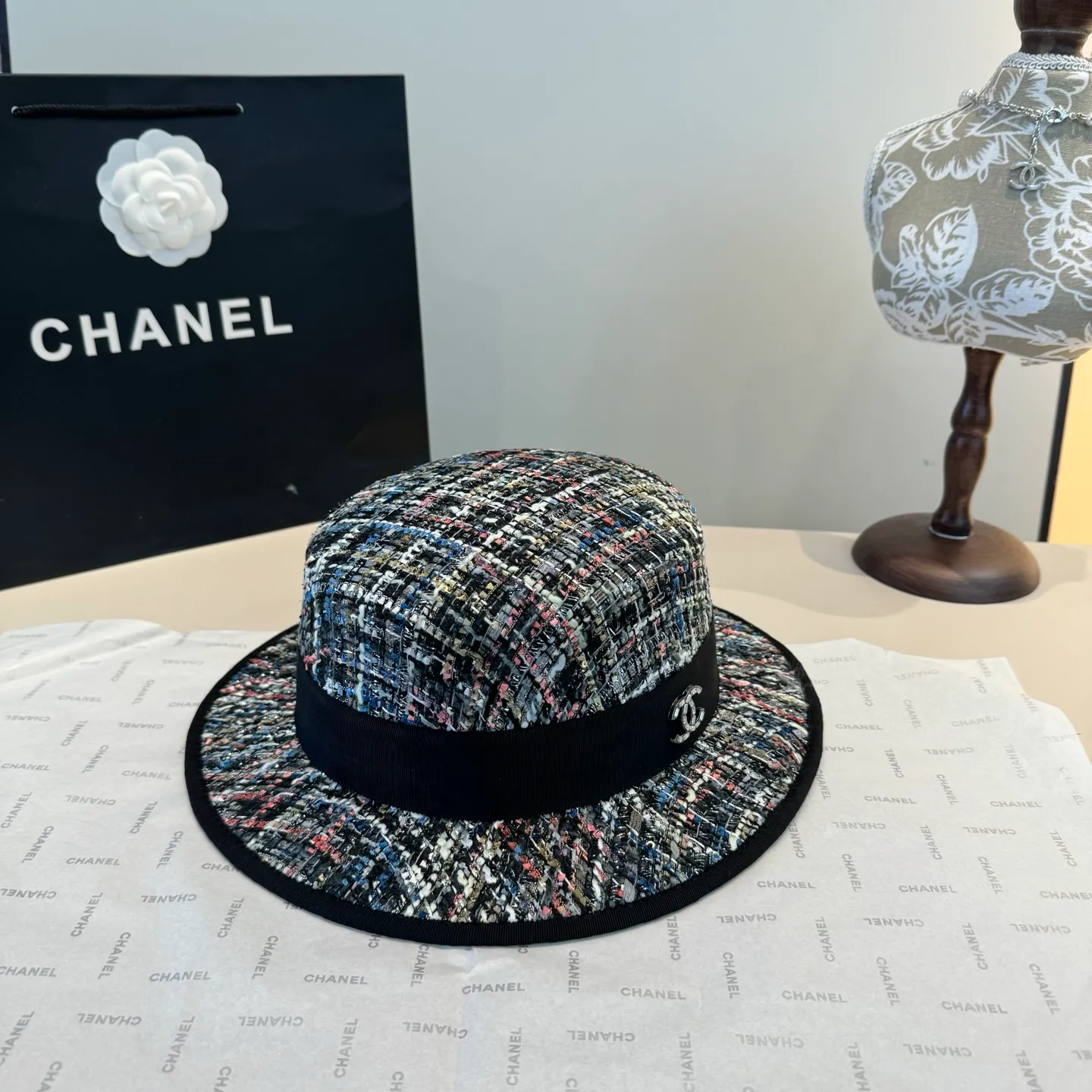 💰170¥ Chanel Chanel classic lady style flat top hat, head circumference 57cm