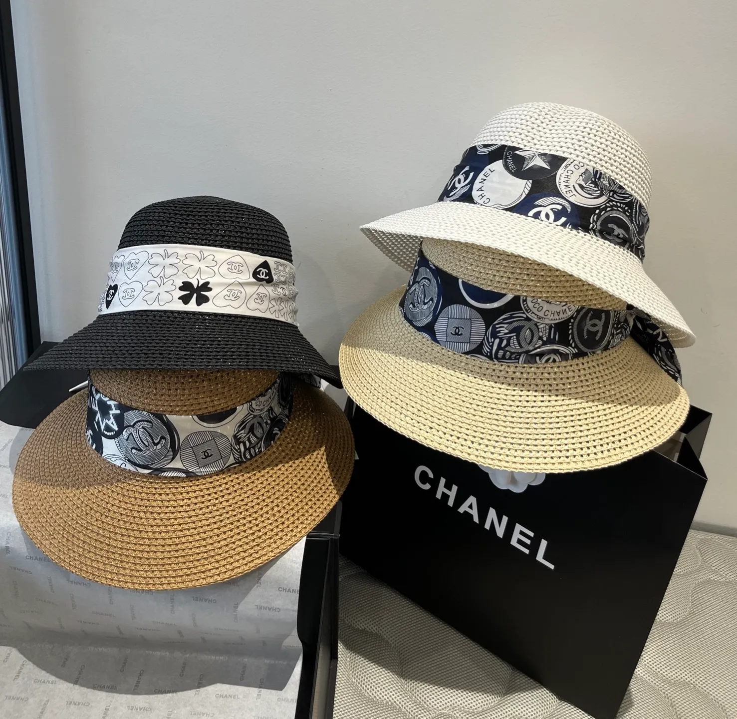 💰140¥ Chanel new straw hat, with silk ribbon, a must-have for fairies when traveling, head circumference 57cm