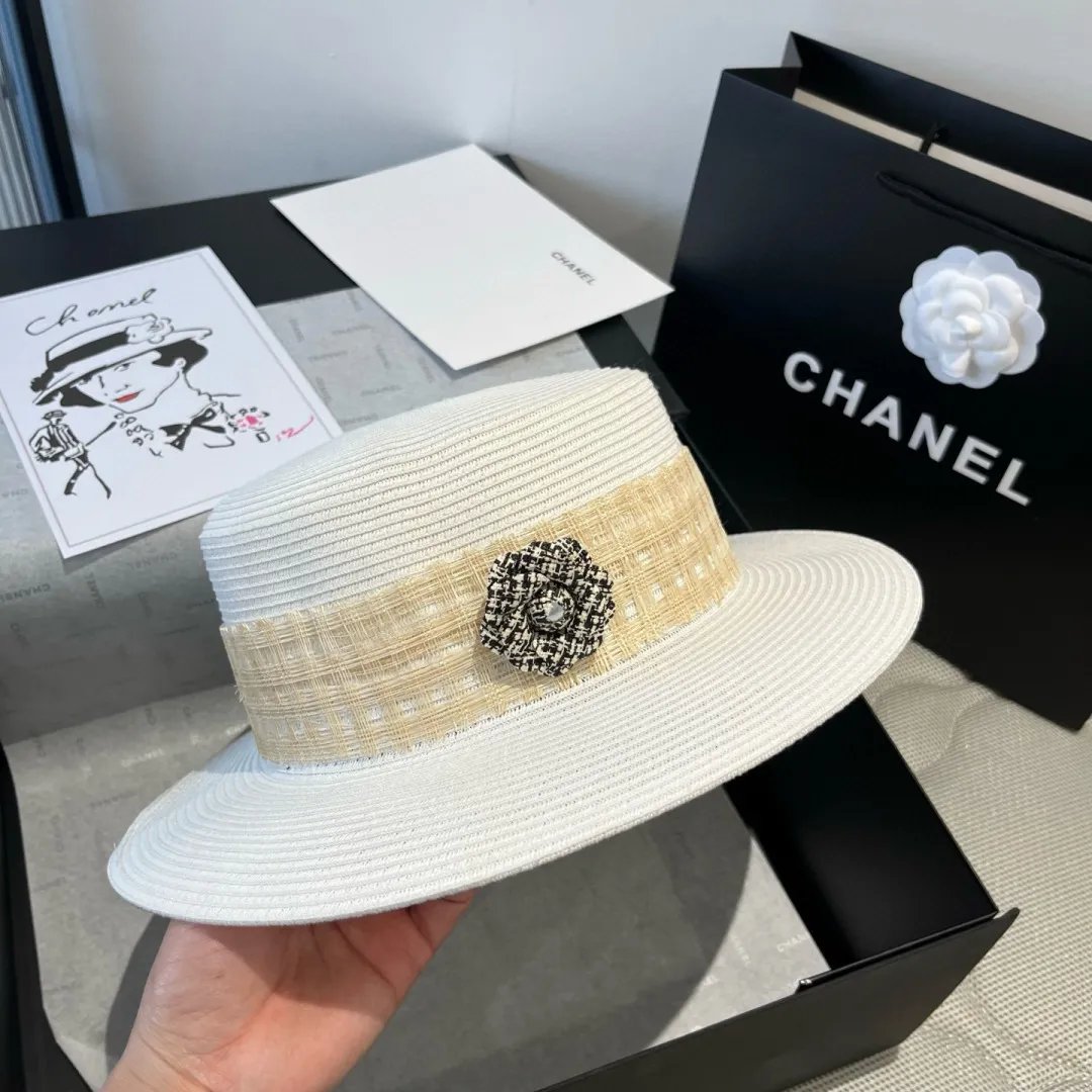 💰170¥ Chanel flat top hat, PP straw hat, head circumference 57cm
