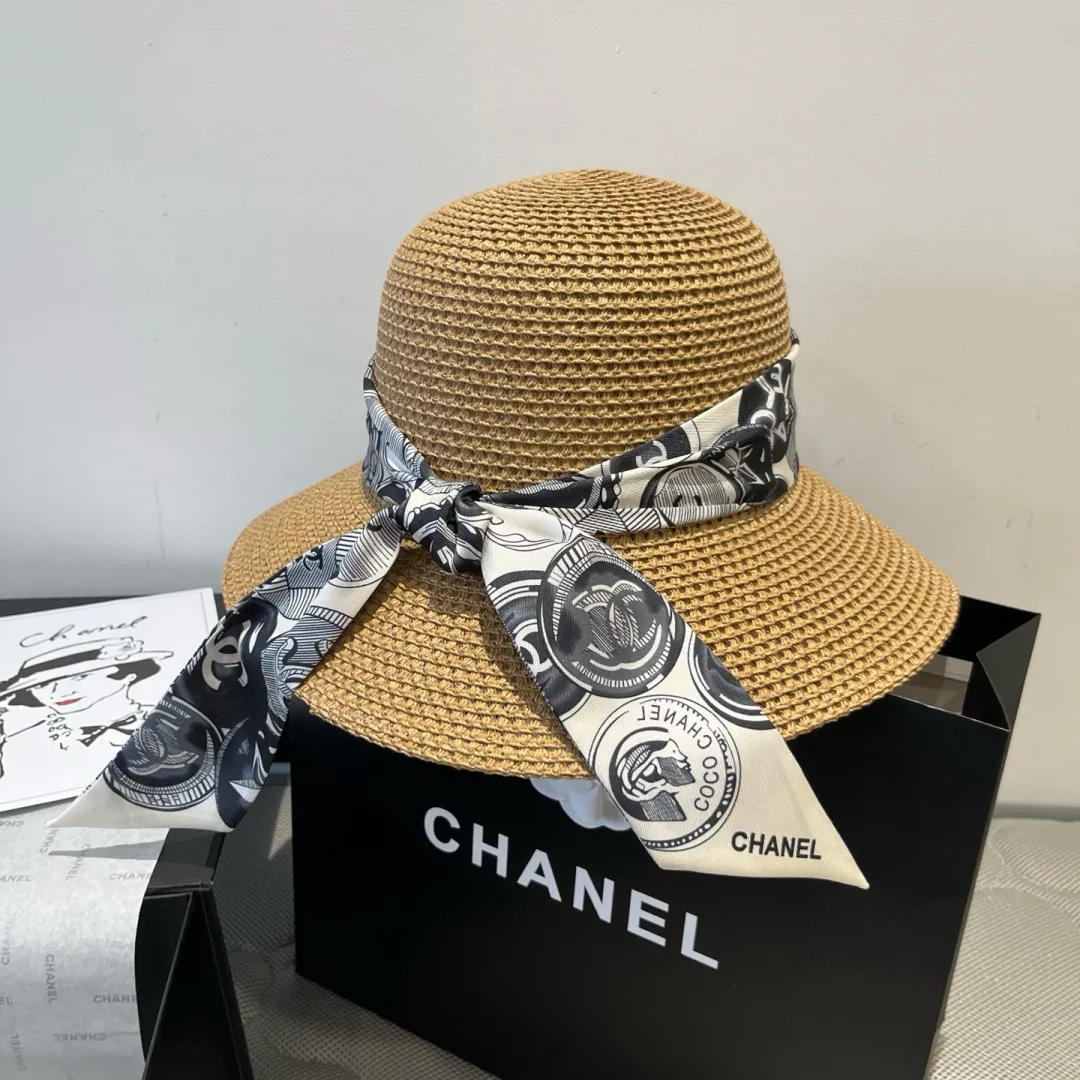 💰140¥ Chanel new straw hat, with silk ribbon, a must-have for fairies when traveling, head circumference 57cm