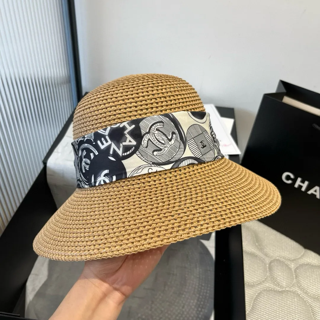 💰140¥ Chanel new straw hat, with silk ribbon, a must-have for fairies when traveling, head circumference 57cm