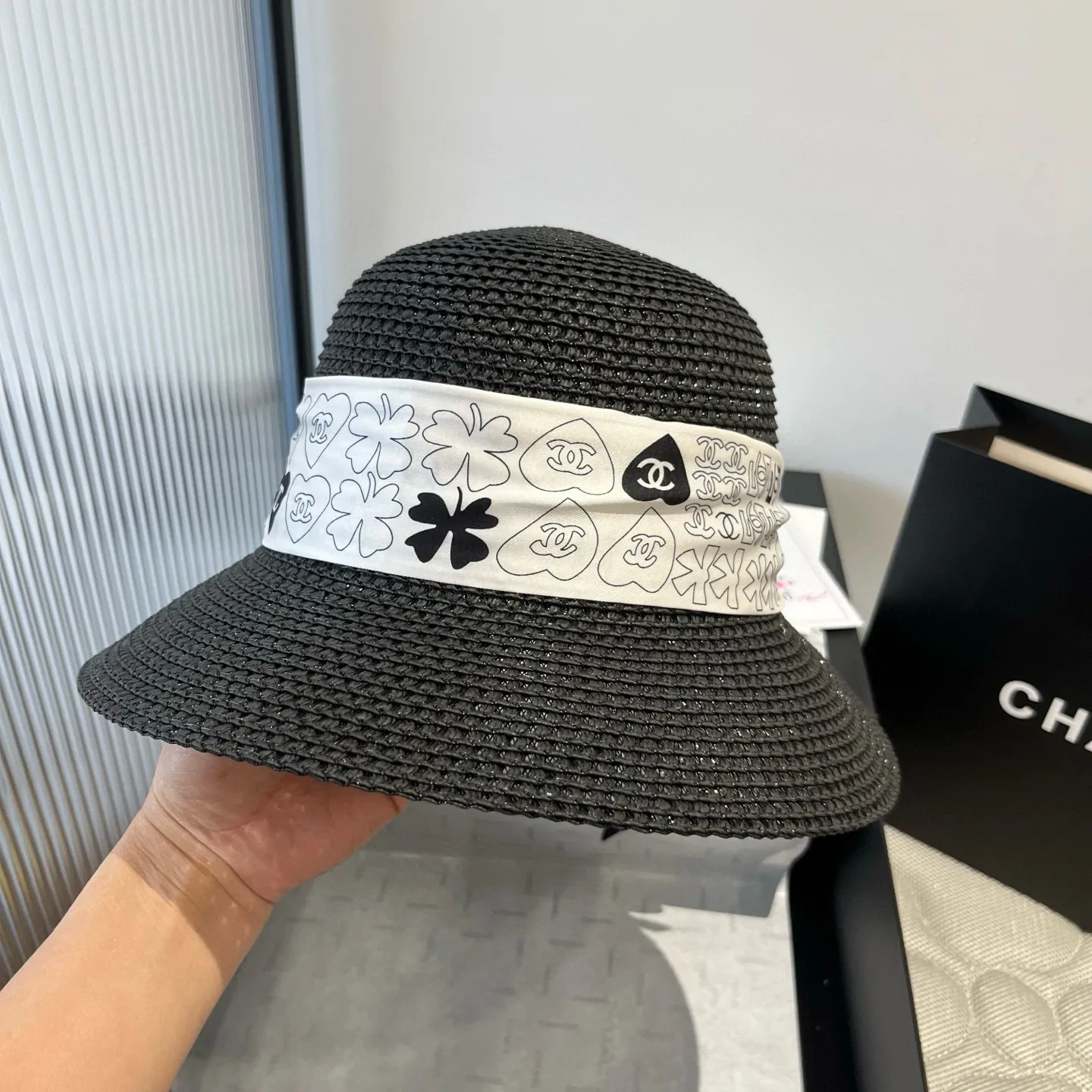 💰140¥ Chanel new straw hat, with silk ribbon, a must-have for fairies when traveling, head circumference 57cm