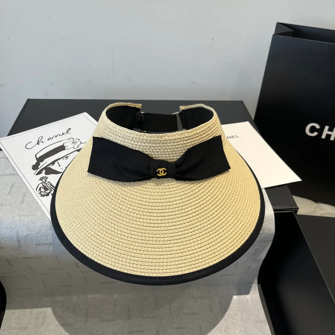 💰100¥ Chanel bow sun hat, empty top straw hat, adjustable