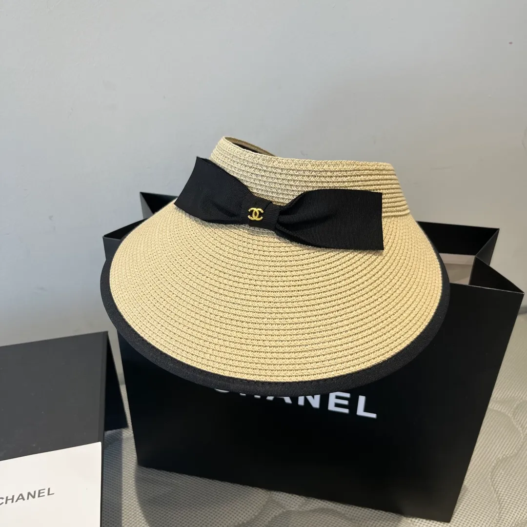 💰100¥ Chanel bow sun hat, empty top straw hat, adjustable