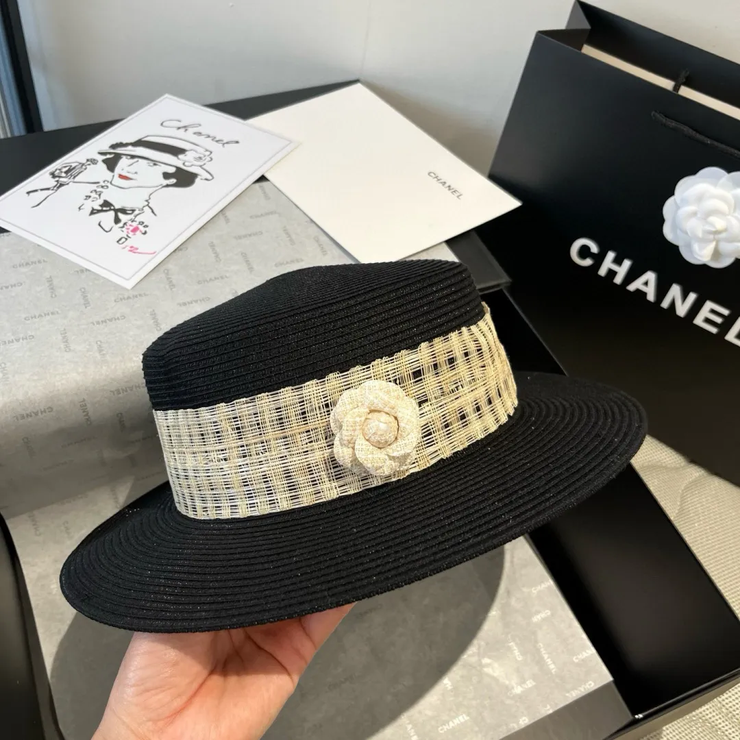 💰180¥ Chanel flat top hat, PP straw hat, head circumference 57cm