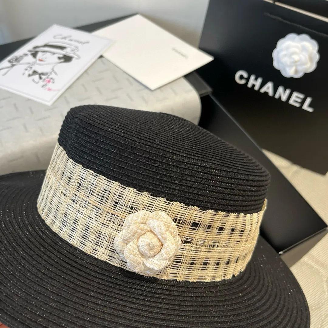 💰180¥ Chanel flat top hat, PP straw hat, head circumference 57cm