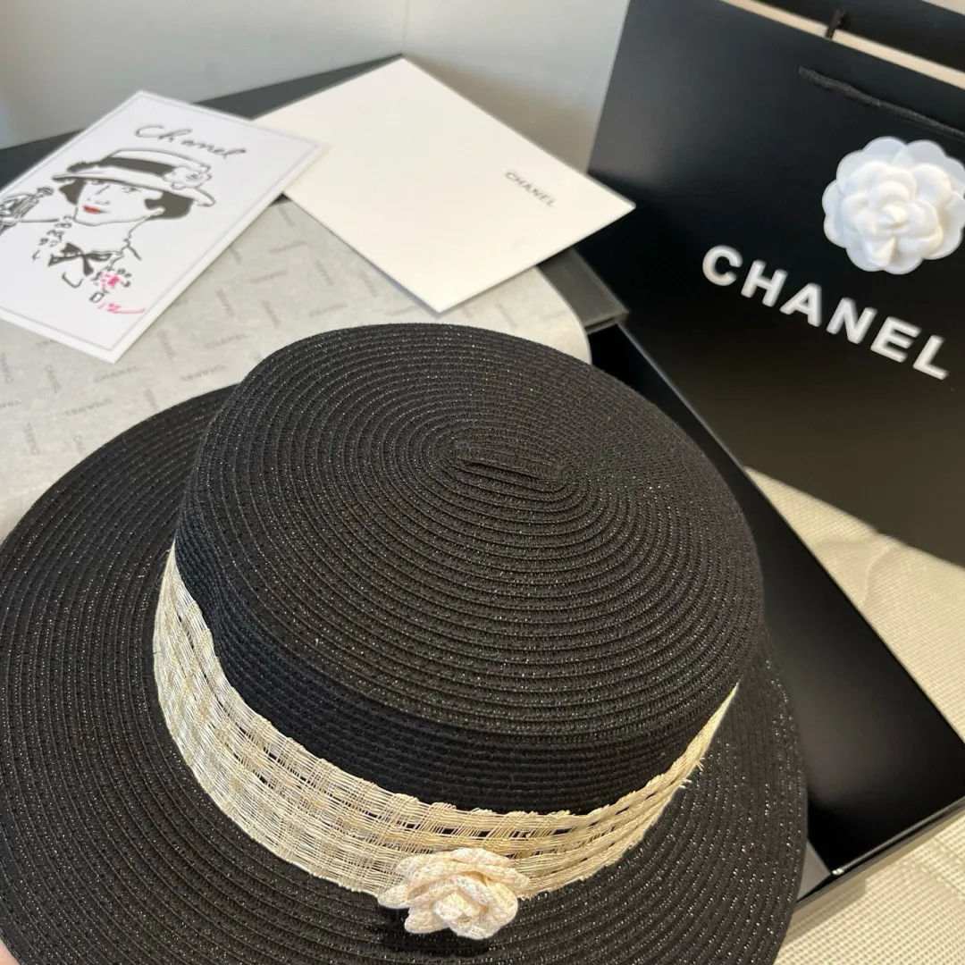 💰180¥ Chanel flat top hat, PP straw hat, head circumference 57cm