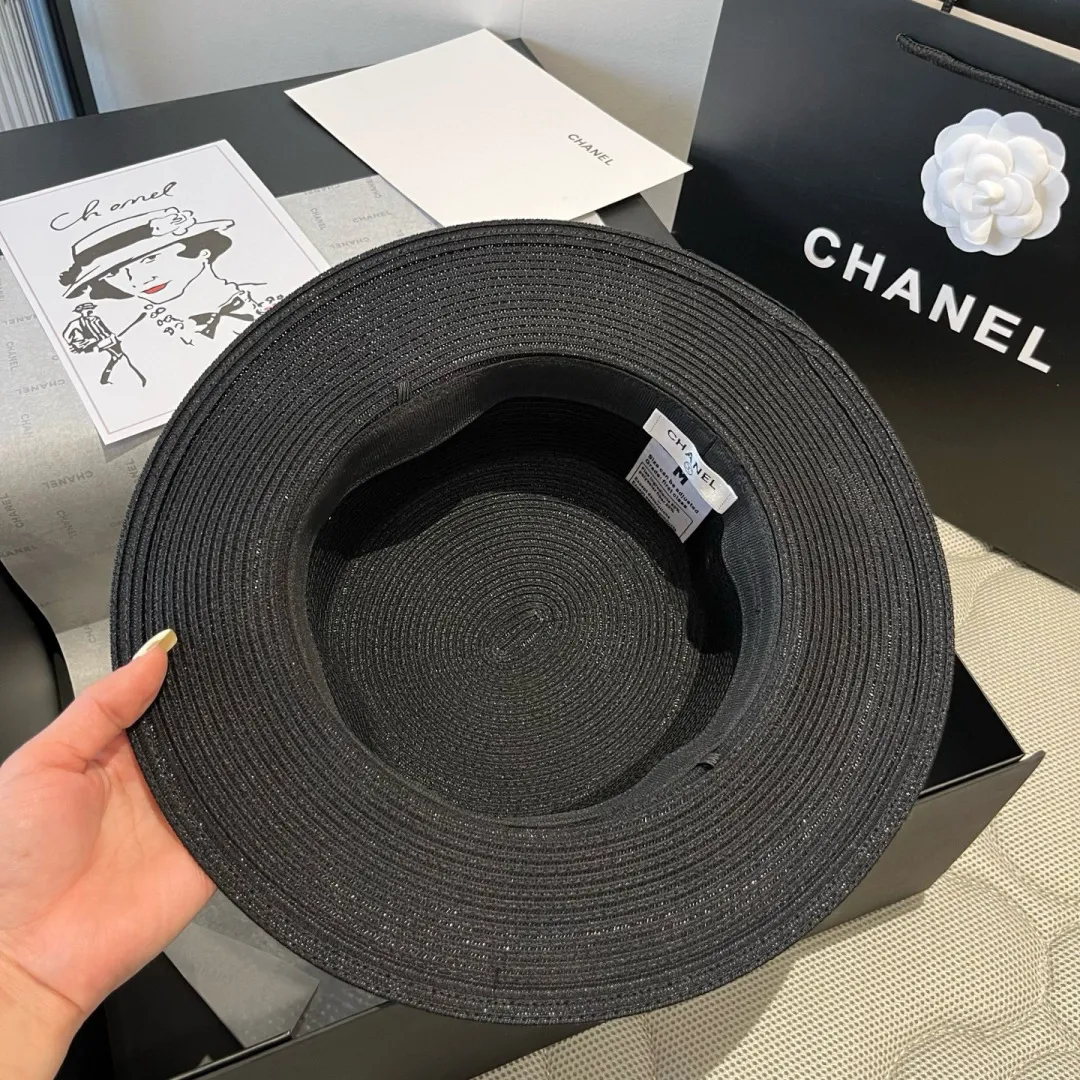 💰180¥ Chanel flat top hat, PP straw hat, head circumference 57cm