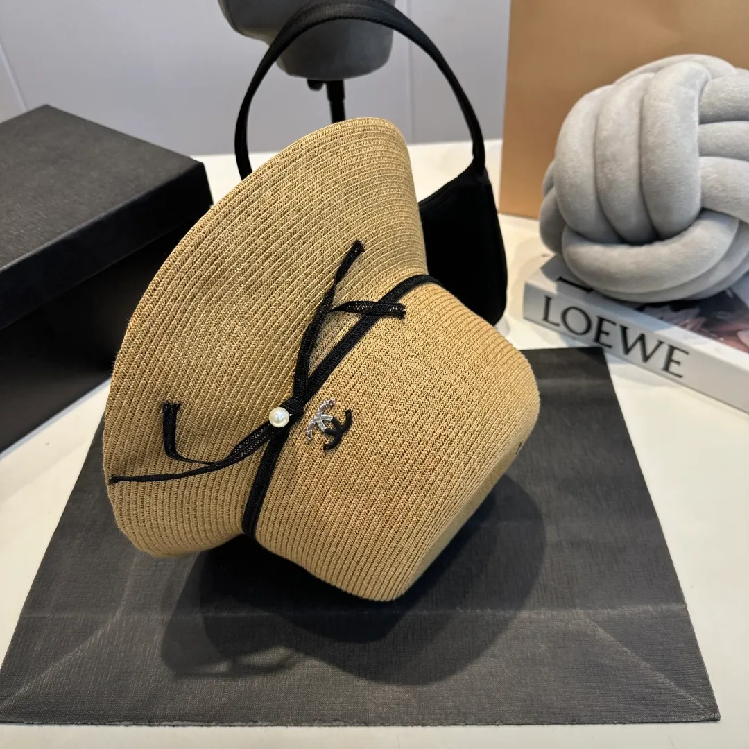 P100 Chanel straw hat, bow hat, lady style PP straw hat, head circumference 57cm
