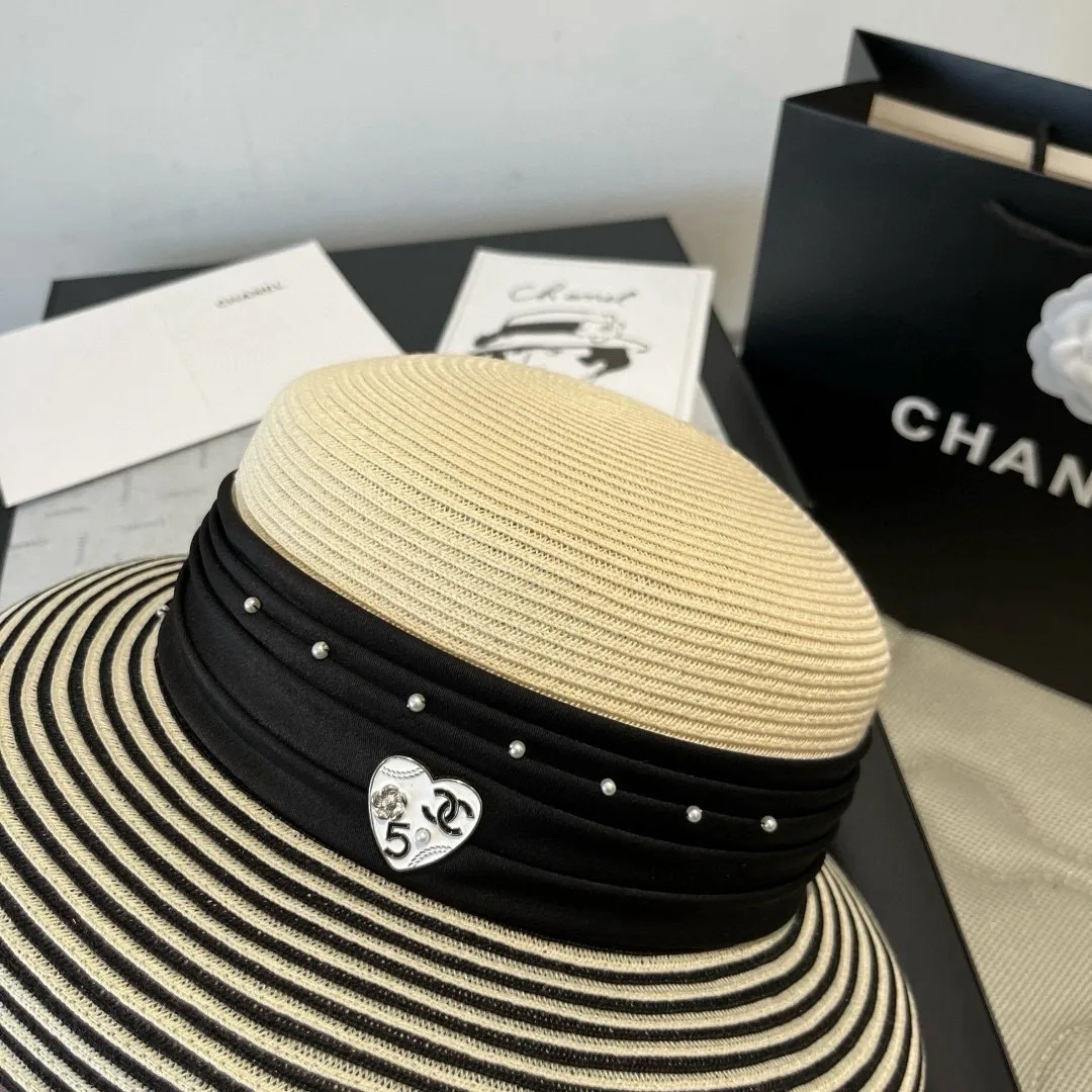 💰240¥ Chanel premium straw hat, striped lantern hat, lady style, head circumference 57cm