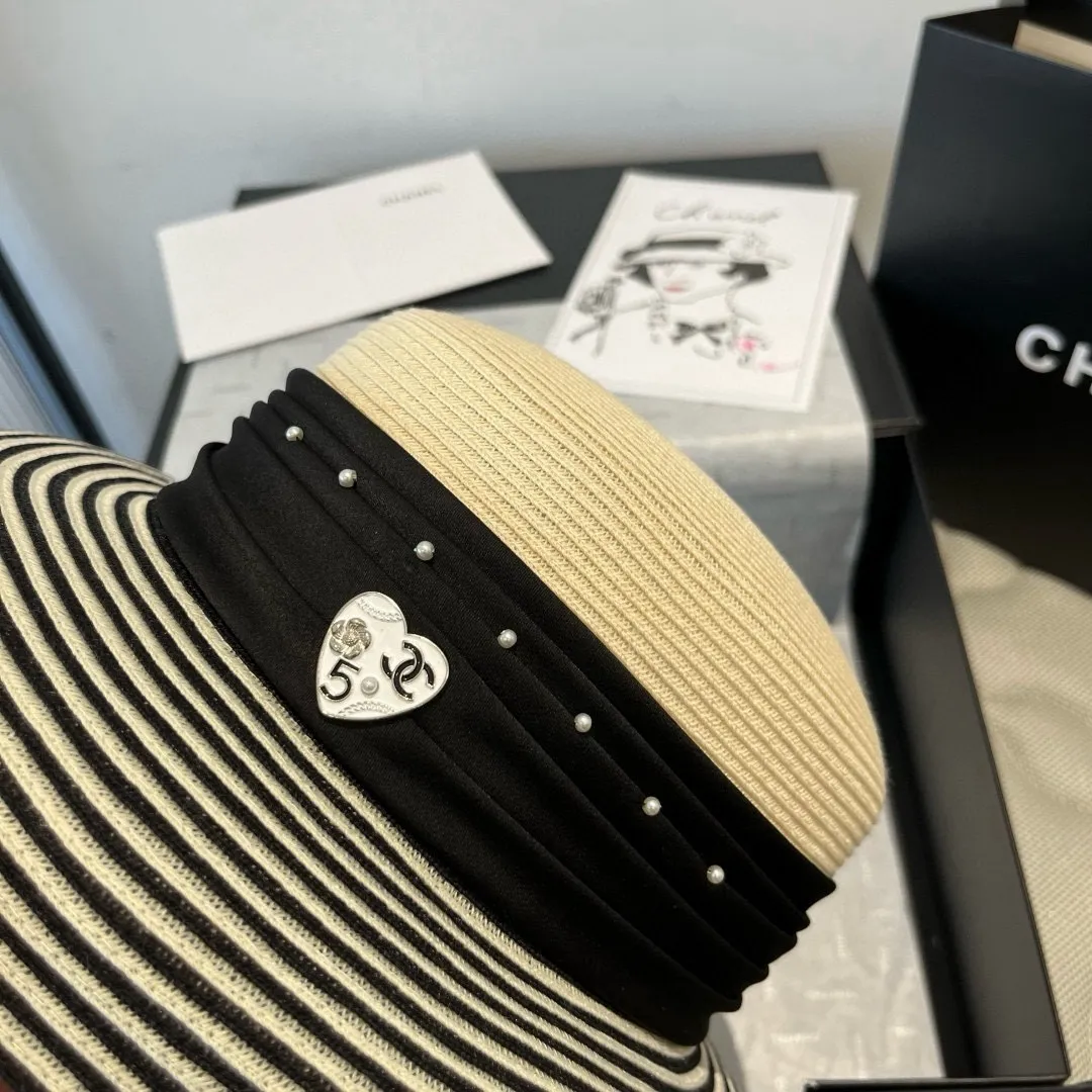 💰240¥ Chanel premium straw hat, striped lantern hat, lady style, head circumference 57cm