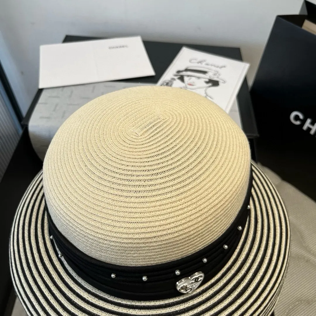 💰240¥ Chanel premium straw hat, striped lantern hat, lady style, head circumference 57cm