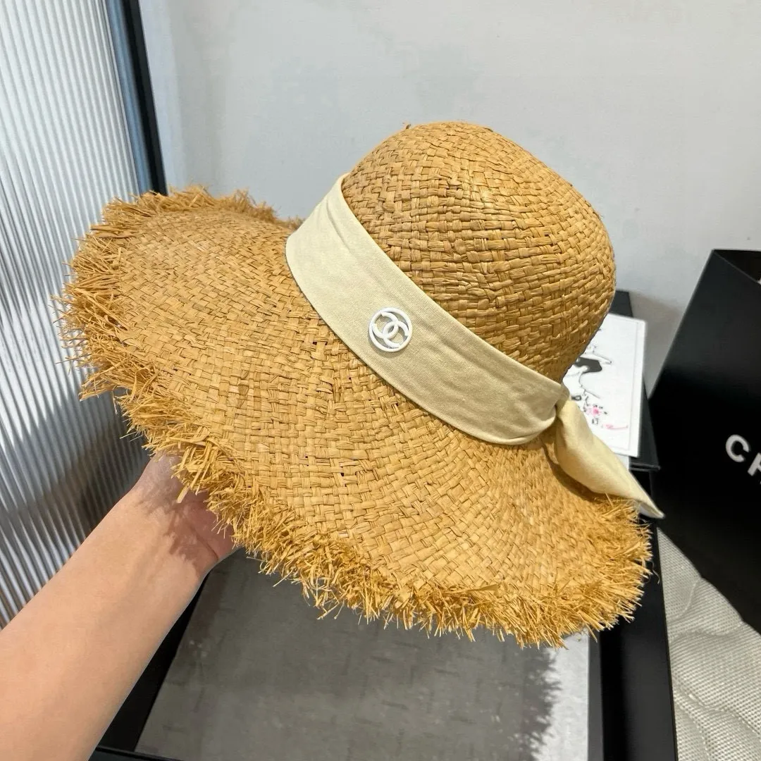 💰140¥ Chanel raffia sun hat, beach sun hat, head circumference 57cm