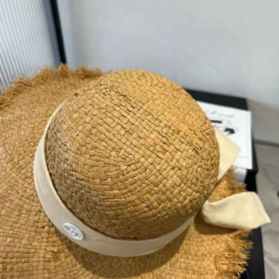 💰140¥ Chanel raffia sun hat, beach sun hat, head circumference 57cm