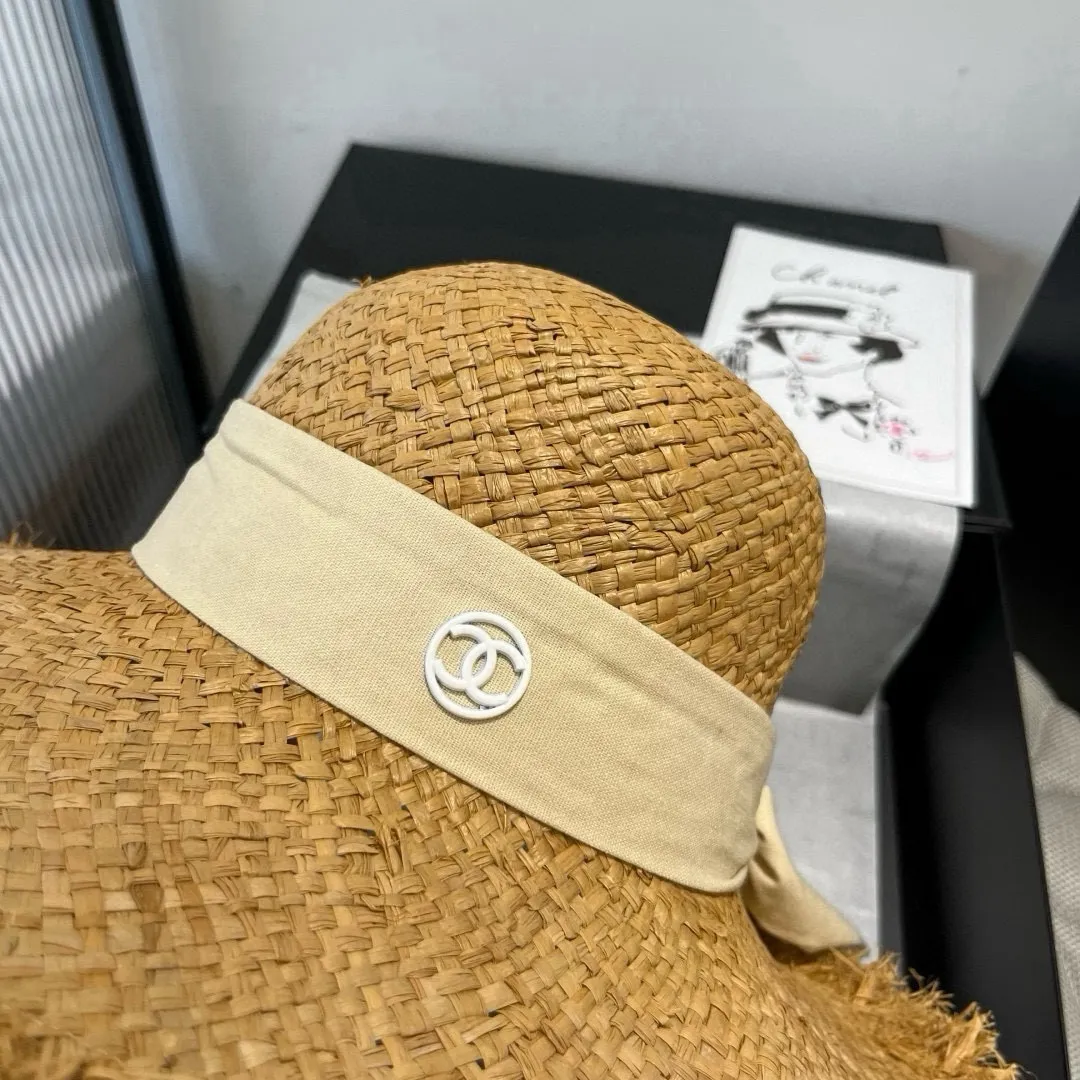 💰140¥ Chanel raffia sun hat, beach sun hat, head circumference 57cm