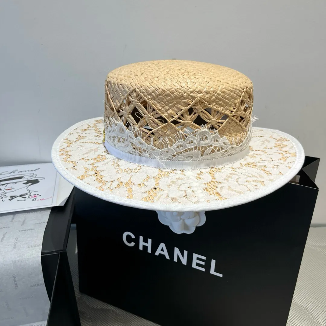 💰210¥ Chanel flat top hat, raffia hat, super heavy duty customization, head circumference 57cm