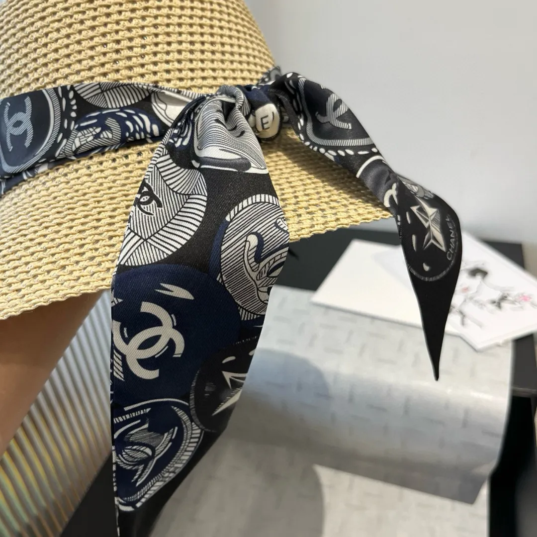 💰140¥ Chanel new straw hat, with silk ribbon, a must-have for fairies when traveling, head circumference 57cm