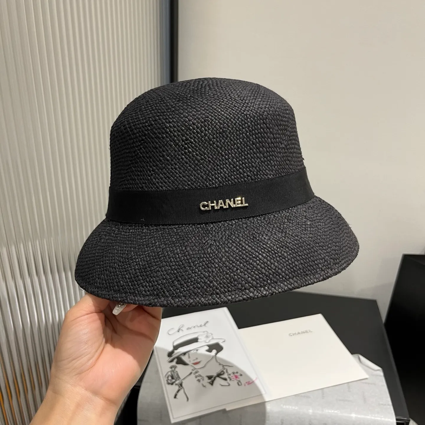 💰160 Chanel straw hat, advanced custom machine lady style top hat, head circumference 57cm