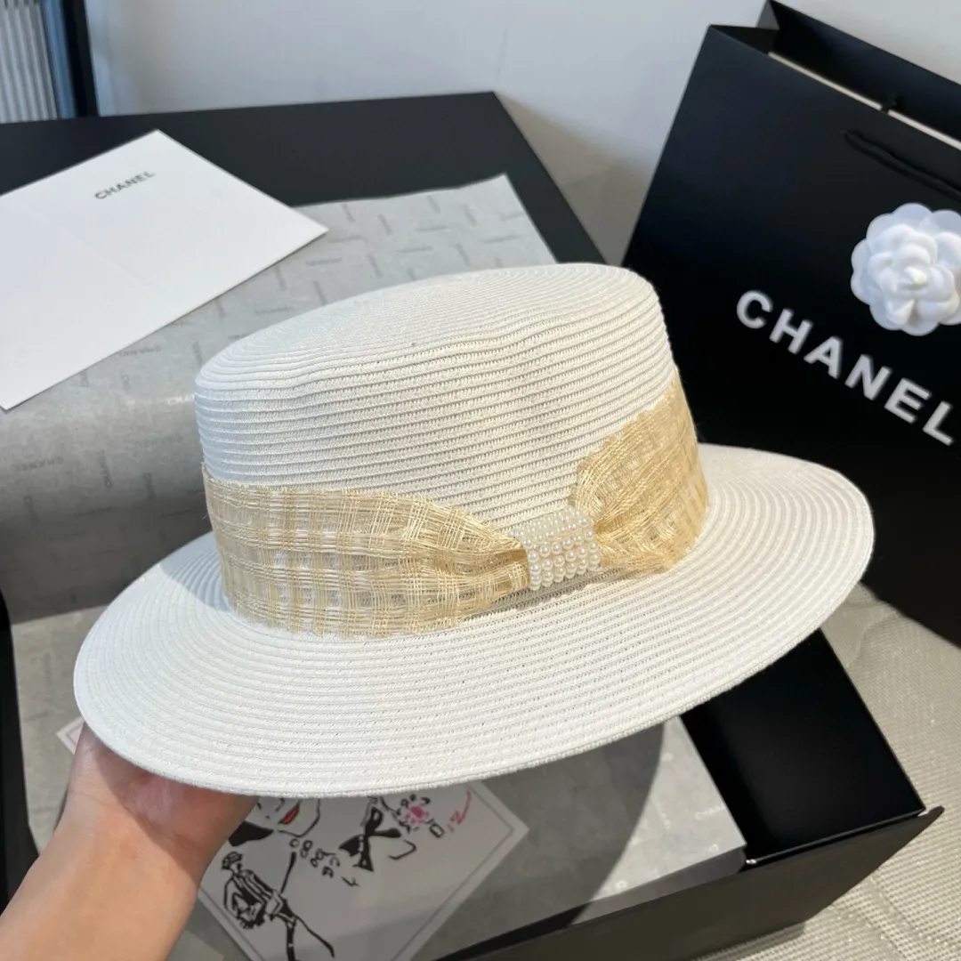 💰160¥ Chanel flat top hat, PP straw hat, head circumference 57cm