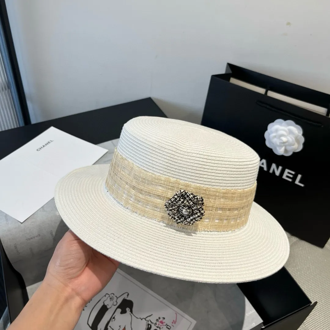 💰160¥ Chanel flat top hat, PP straw hat, head circumference 57cm